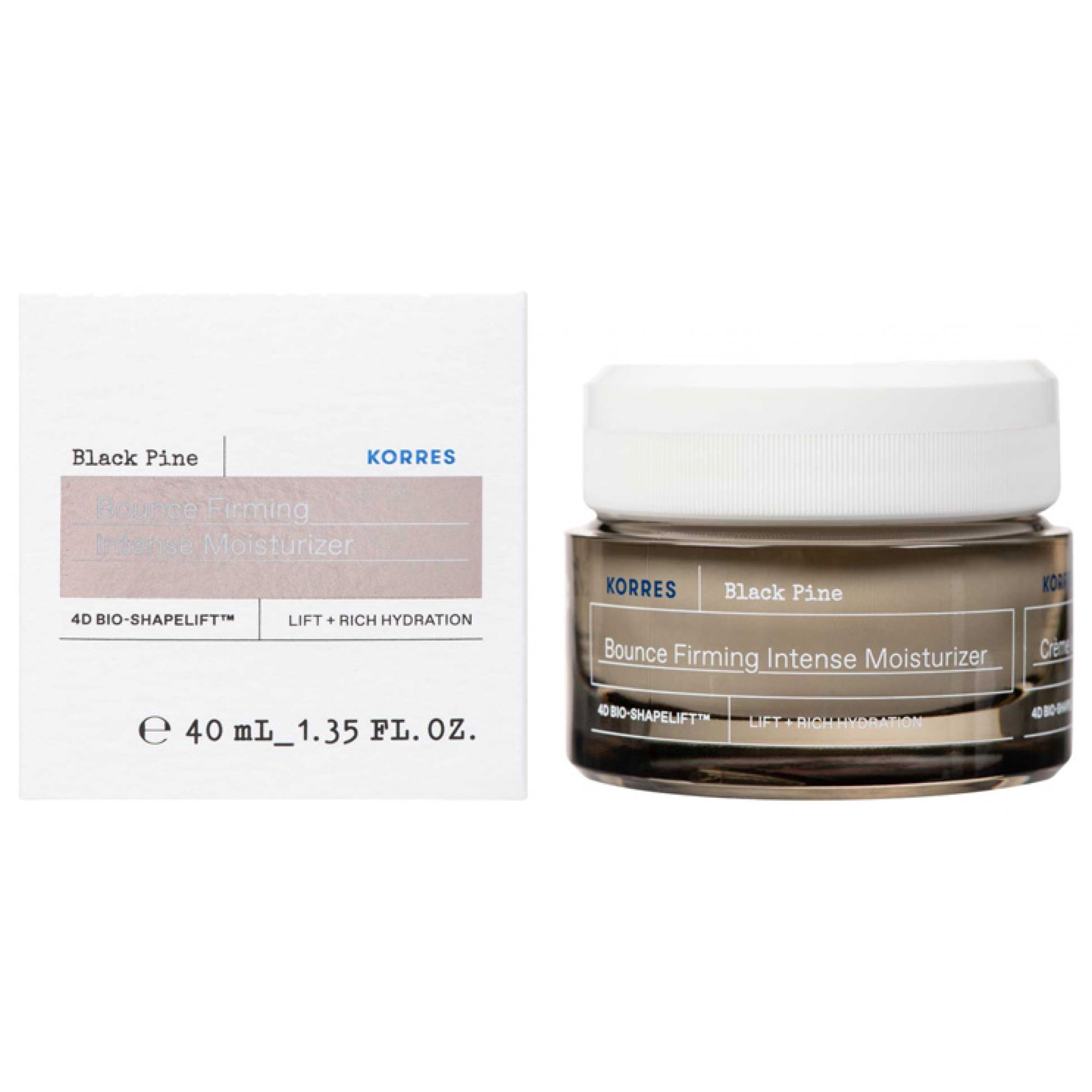 Korres Black Pine Bounce Firming Intense Moisturizer Tiegel und Karton.
