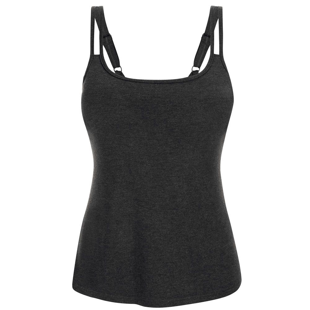Dunkelgraues Camisole mit verstellbaren Trägern und Ringen an den Schultern.