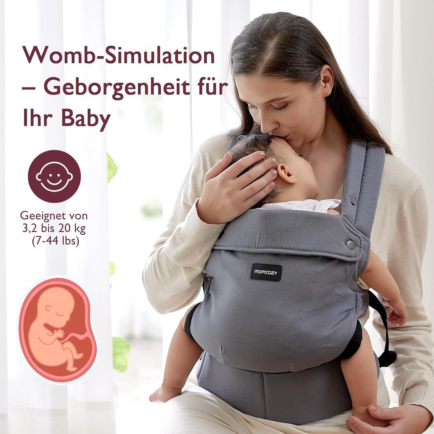 Momcozy Baby Trage - Leichte & Atmungsaktive Grau