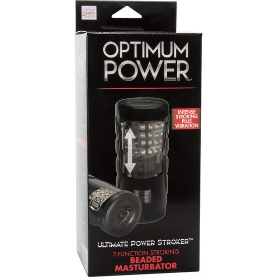 Produkt in Verpackung. Schwarzer Karton mit Produktabbildung und Text "OPTIMUM POWER".