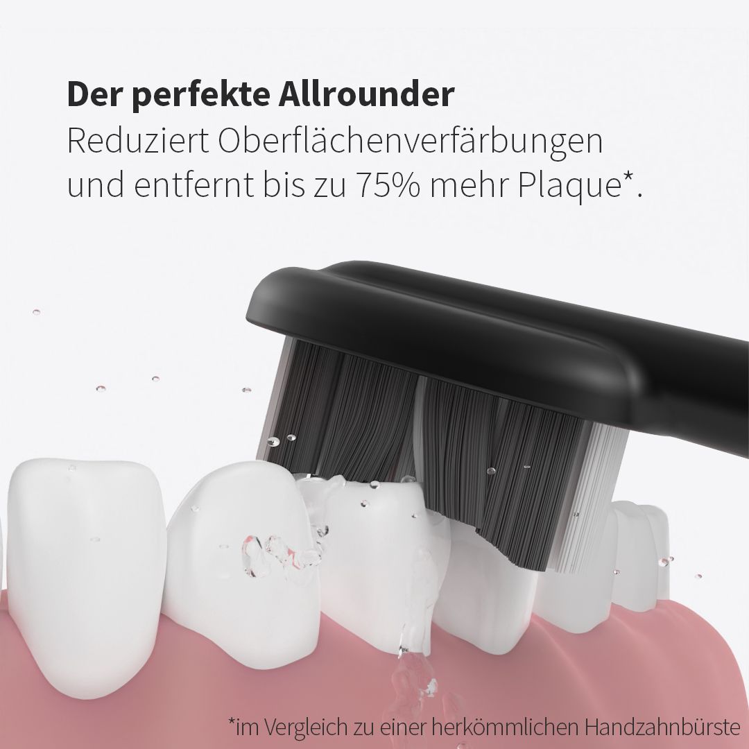 Zahnheld Bürstenkopf Basic Medium schwarz (9 Stück) - mittelharte Wechselköpfe