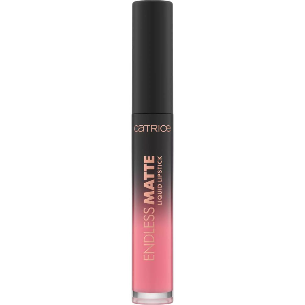 Catrice Endless Matte Flüssiger Lippenstift. Rosa Farbton. Schwarzer Deckel. Produkt ist sichtbar.