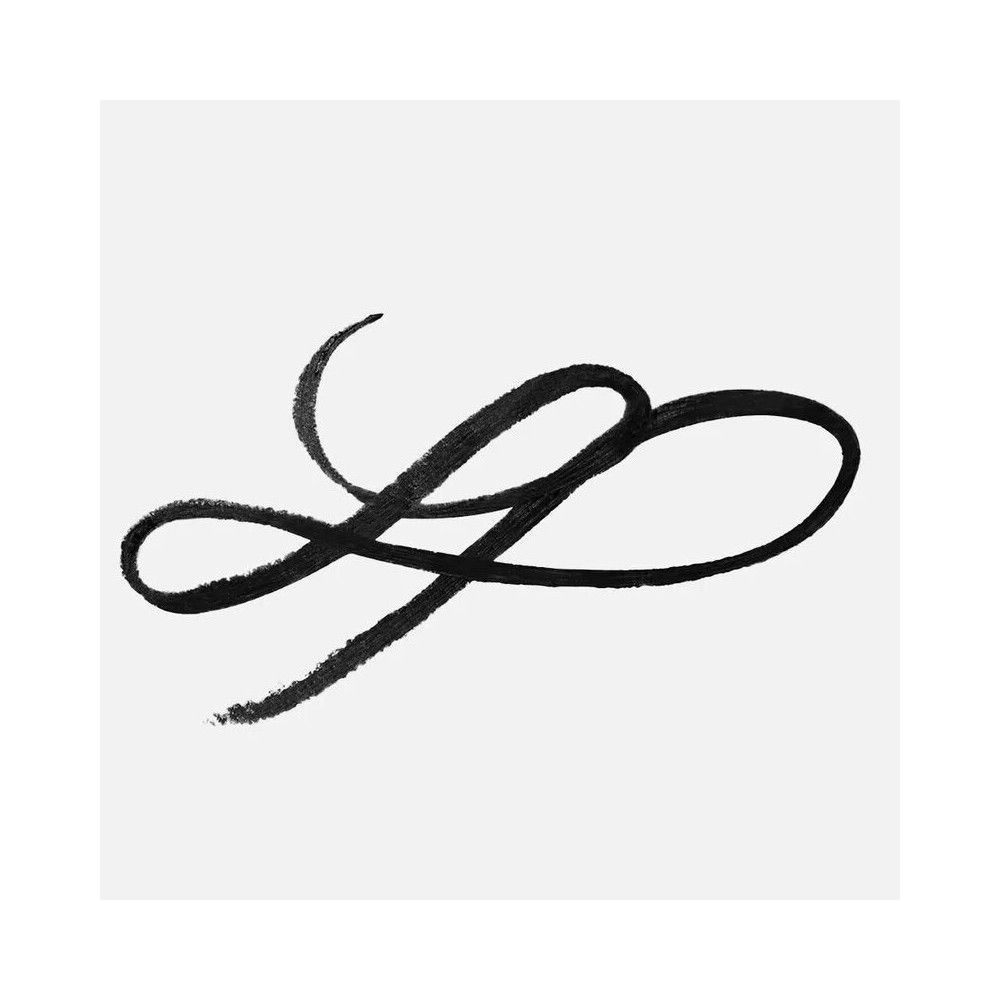 Schwarzer Kajalstrich, geschwungen. Auf weißem Hintergrund.