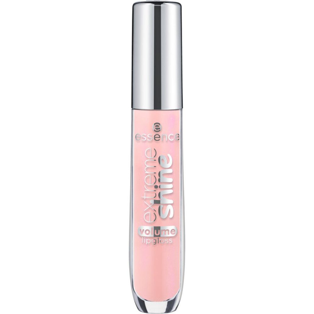 Lipgloss mit silbernem Deckel. Aufschrift: Extreme Shine Volume Lipgloss. Inhalt rosa. Marke: Essence.