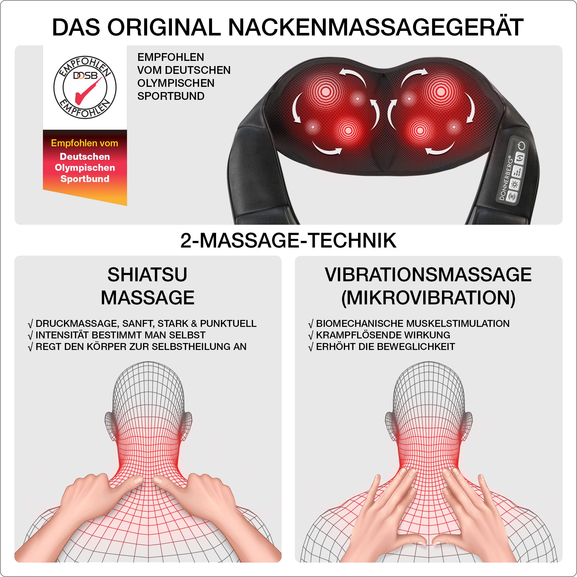 Donnerberg Nackenmassagegerät  Premium Massagegerät mit Wärme und Vibration