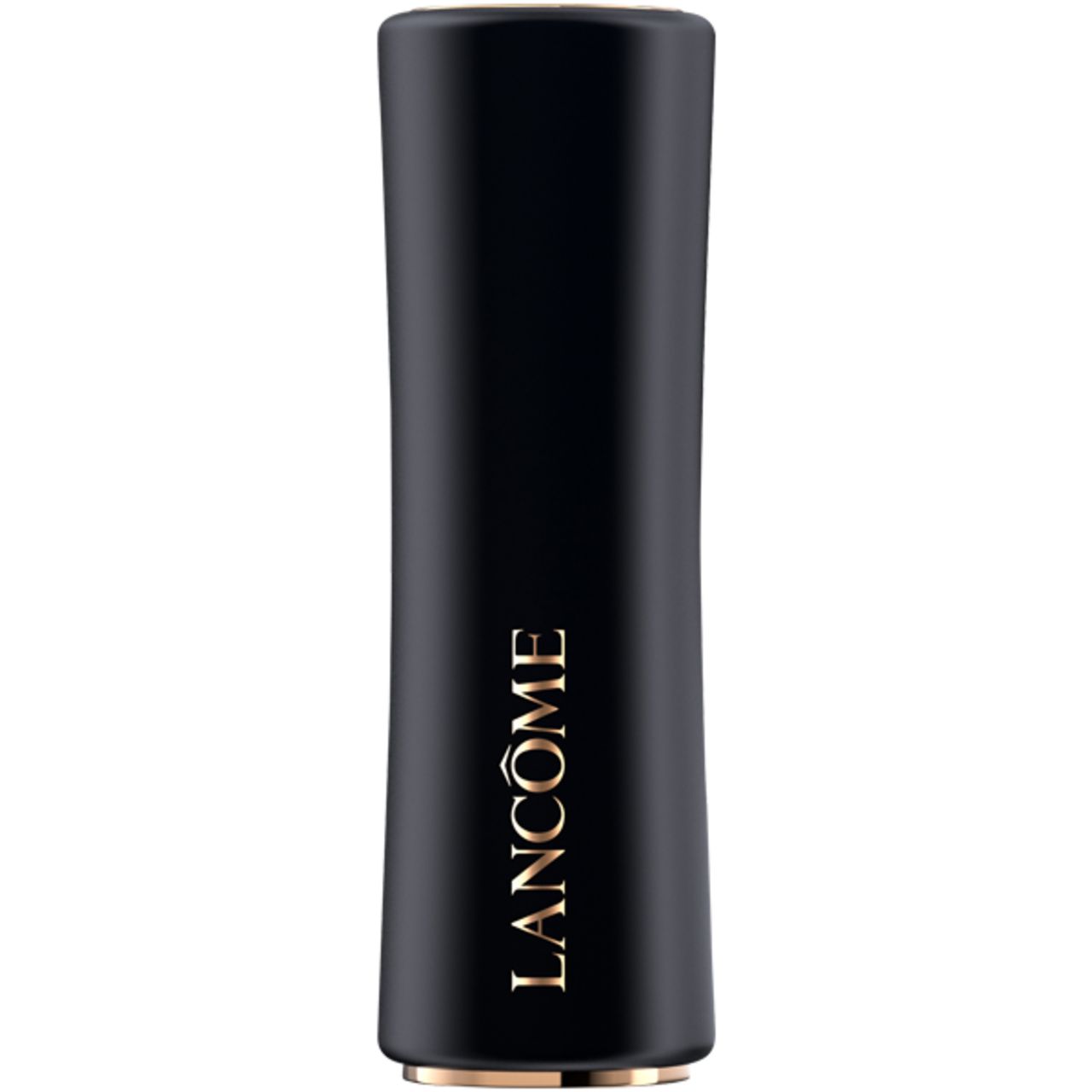 Schwarzer Lippenstift-Hülle mit goldfarbenem Schriftzug Lancôme. Zylindrische Form, goldfarbener Boden.