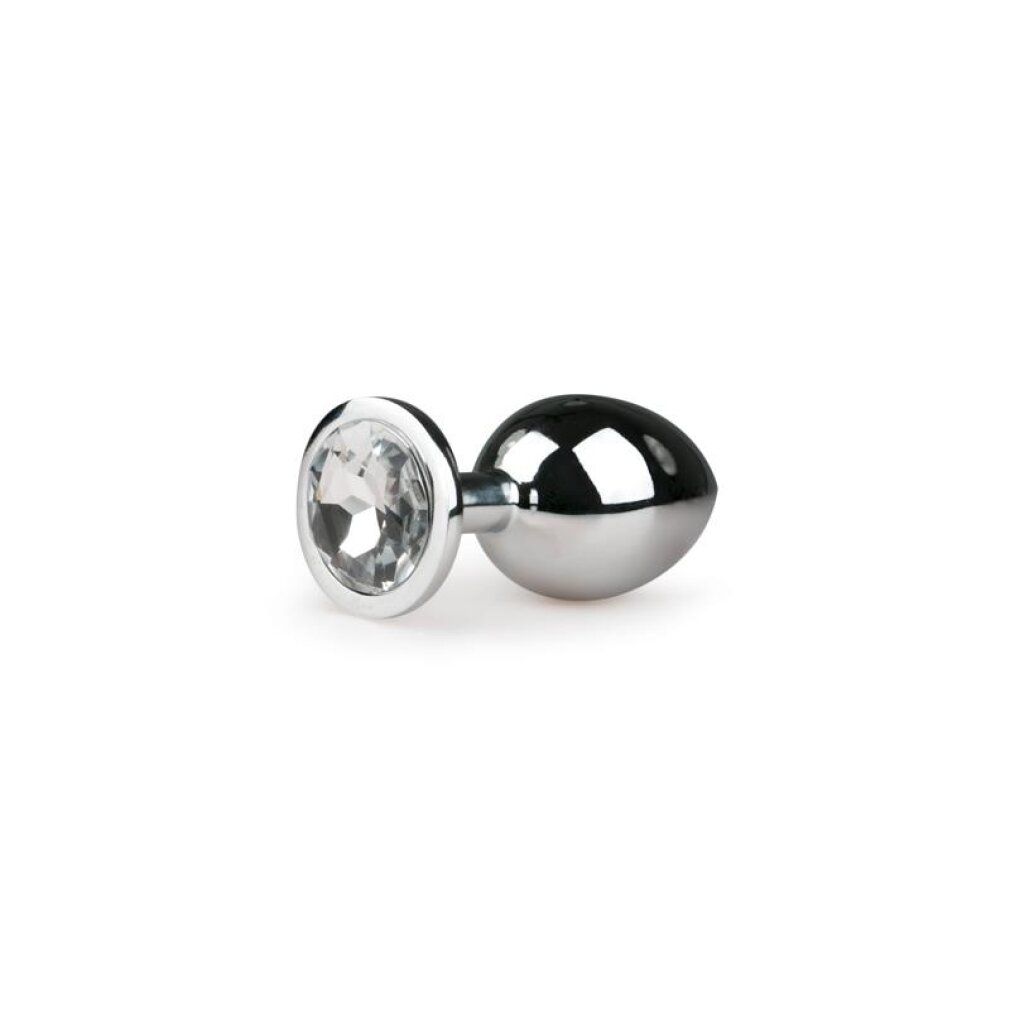 Silberner Analplug aus Metall mit großem Zierstein.