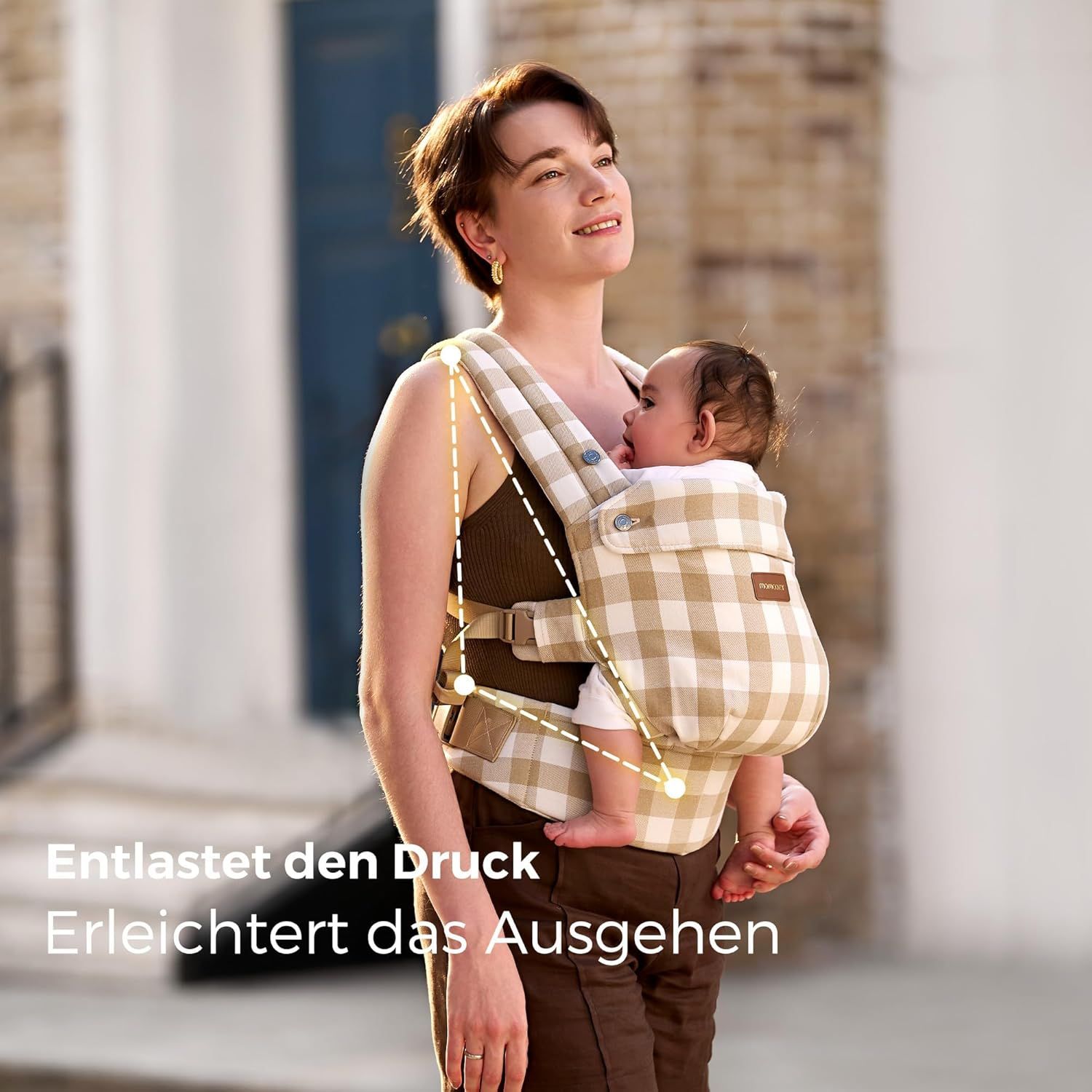 Momcozy Baby Trage - Leichte & Atmungsaktive Schiefer-Karo