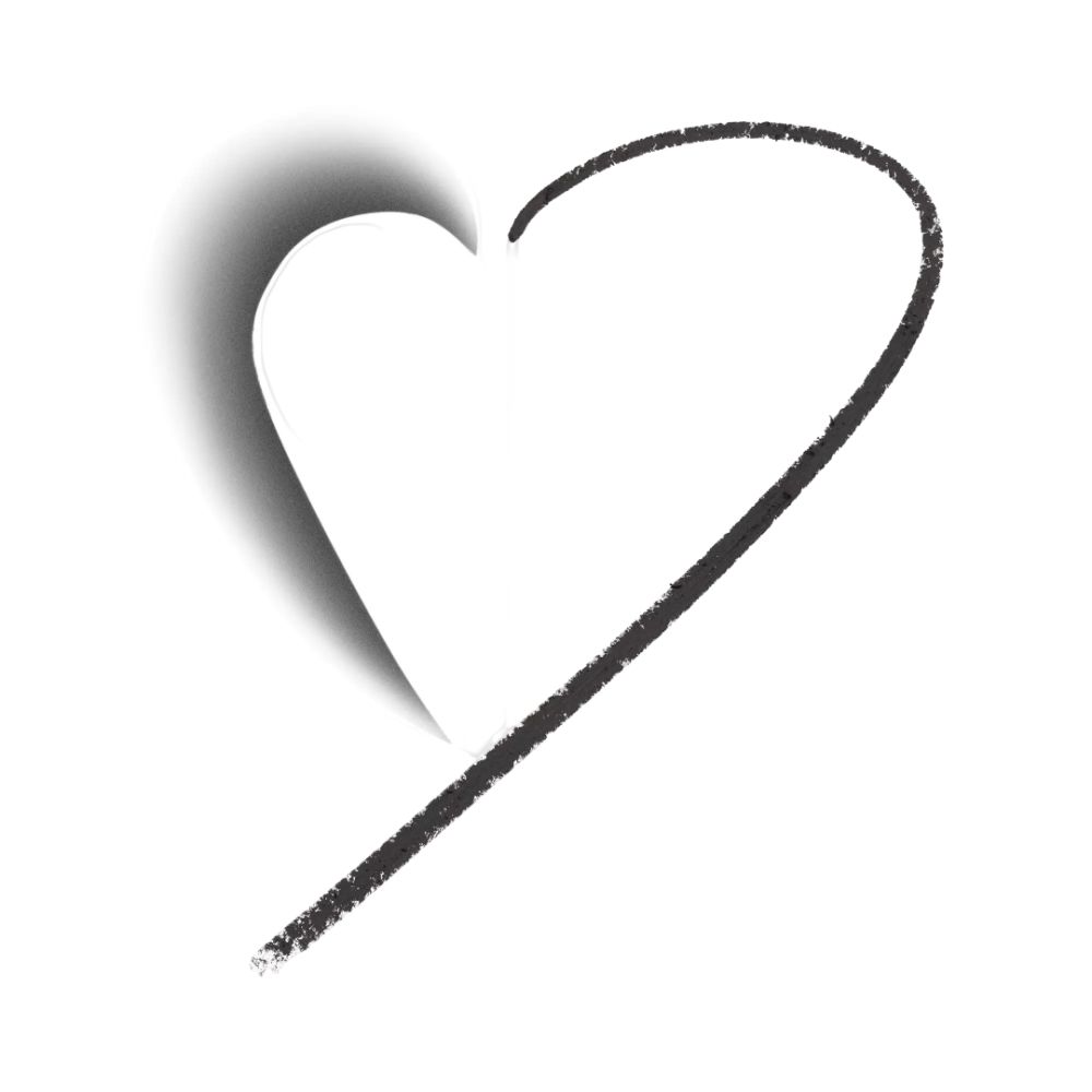 Herzform, umrandet mit schwarzem Eyeliner. Schatteneffekt auf der linken Seite. Weißer Hintergrund.