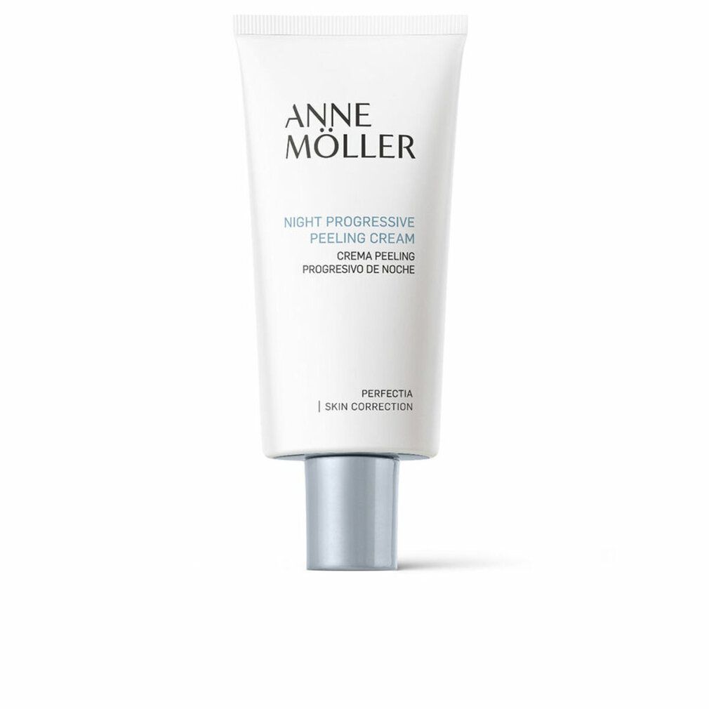 Weiße Tube mit silbernem Verschluss. Aufschrift: Anne Möller, Night Progressive Peeling Cream.