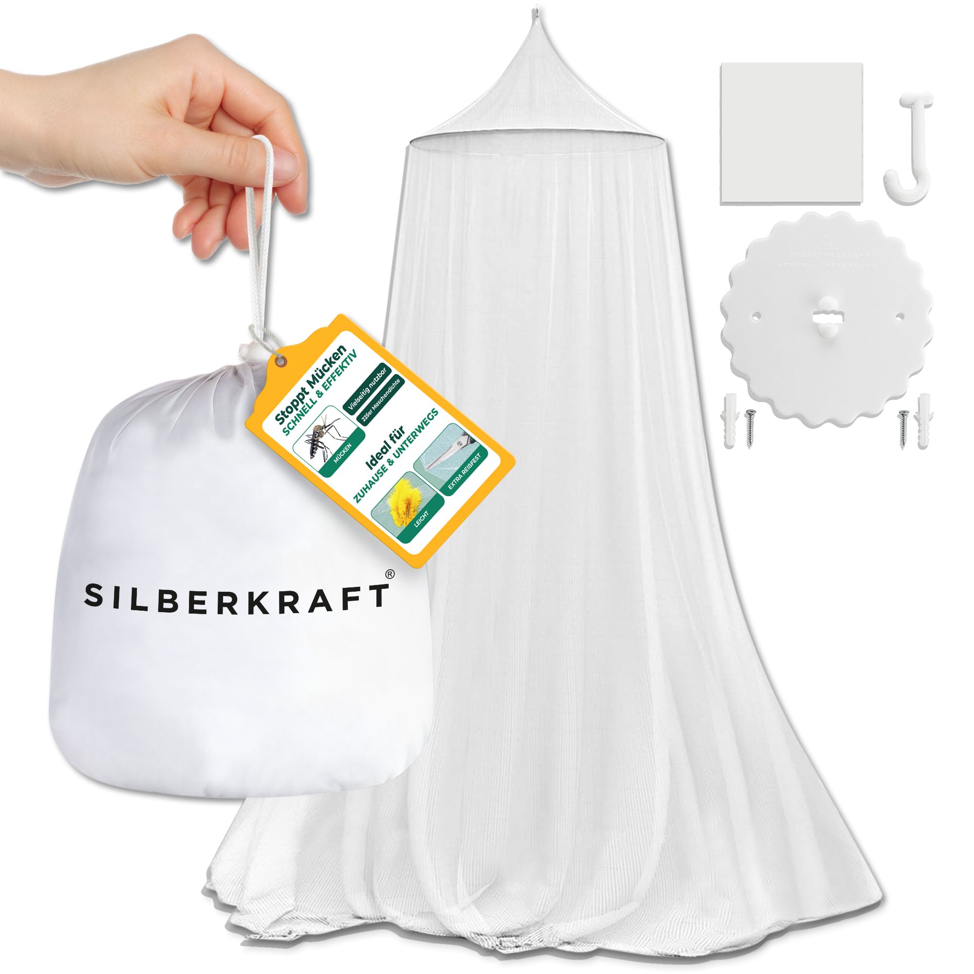 SILBEKRAFT Moskitonetz mit Klebehaken