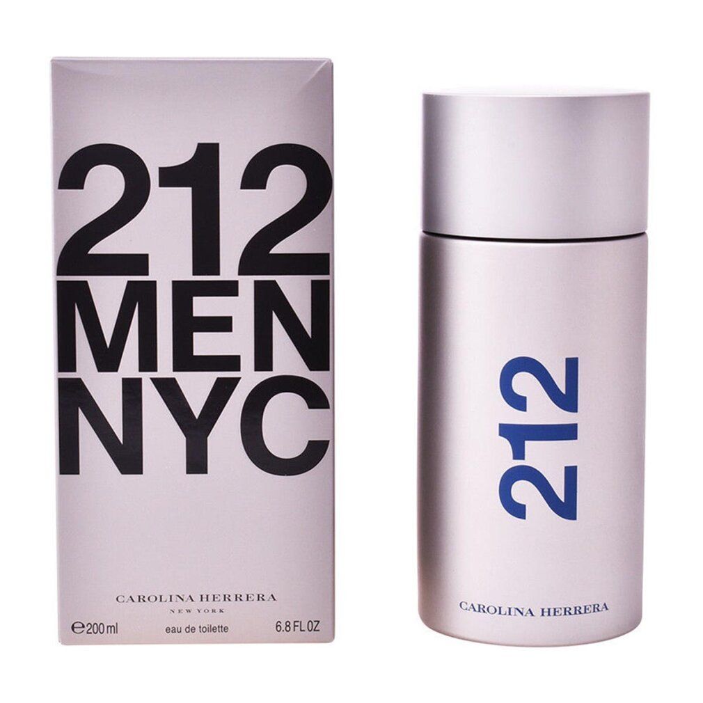 Flakon und Schachtel. Auf der Schachtel steht "212 MEN NYC" und "Carolina Herrera". Auf dem Flakon steht "212".
