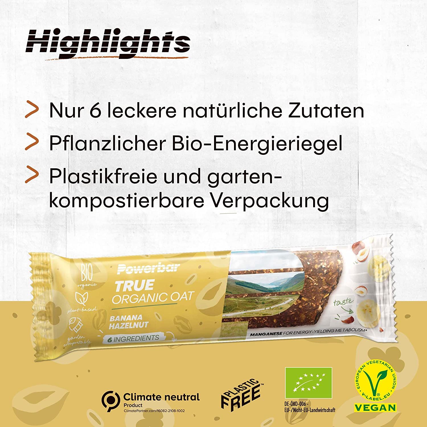 Powerbar True Organic Oat Bar Banana-Hazelnut - 100% Pflanzlich + 100% Bio + Klimaneutral