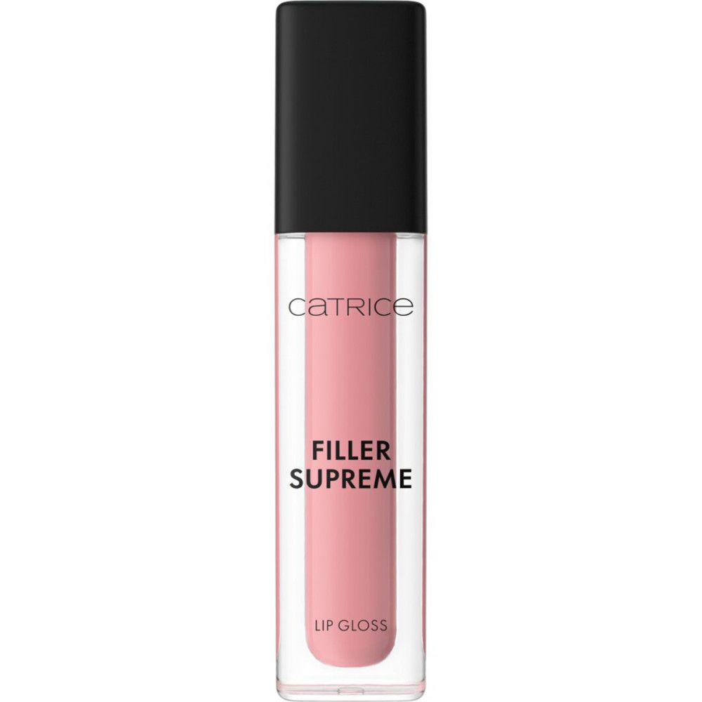 Catrice Filler Supreme Lipgloss-Tube mit schwarzem Deckel. Rosa Inhalt, Produktname und Marke sichtbar.