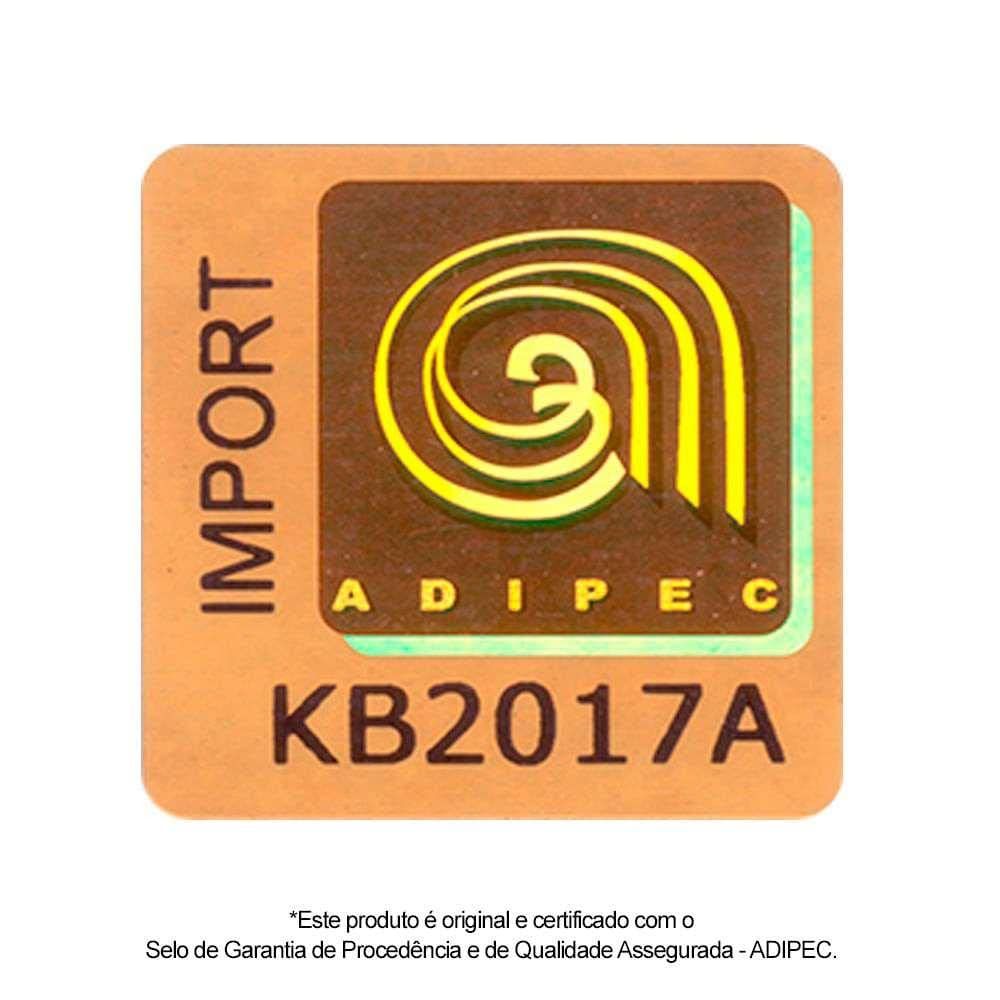 Quadratischer Aufkleber mit Logo und Text. Text: IMPORT, ADIPEC, KB2017A. Text darunter: Garantie- und Qualitätszertifikat.