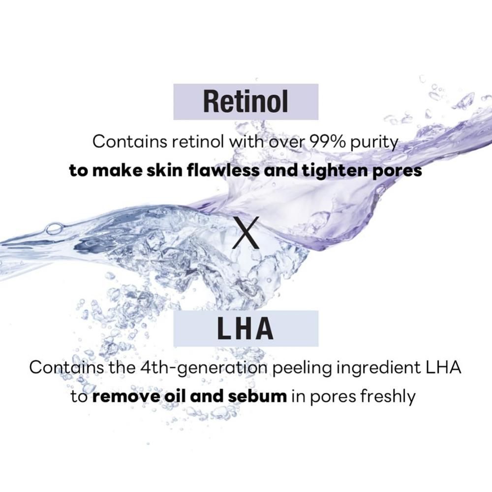 Text mit den Wörtern Retinol und LHA. Enthält Informationen über die Inhaltsstoffe und ihre Wirkung auf die Haut.