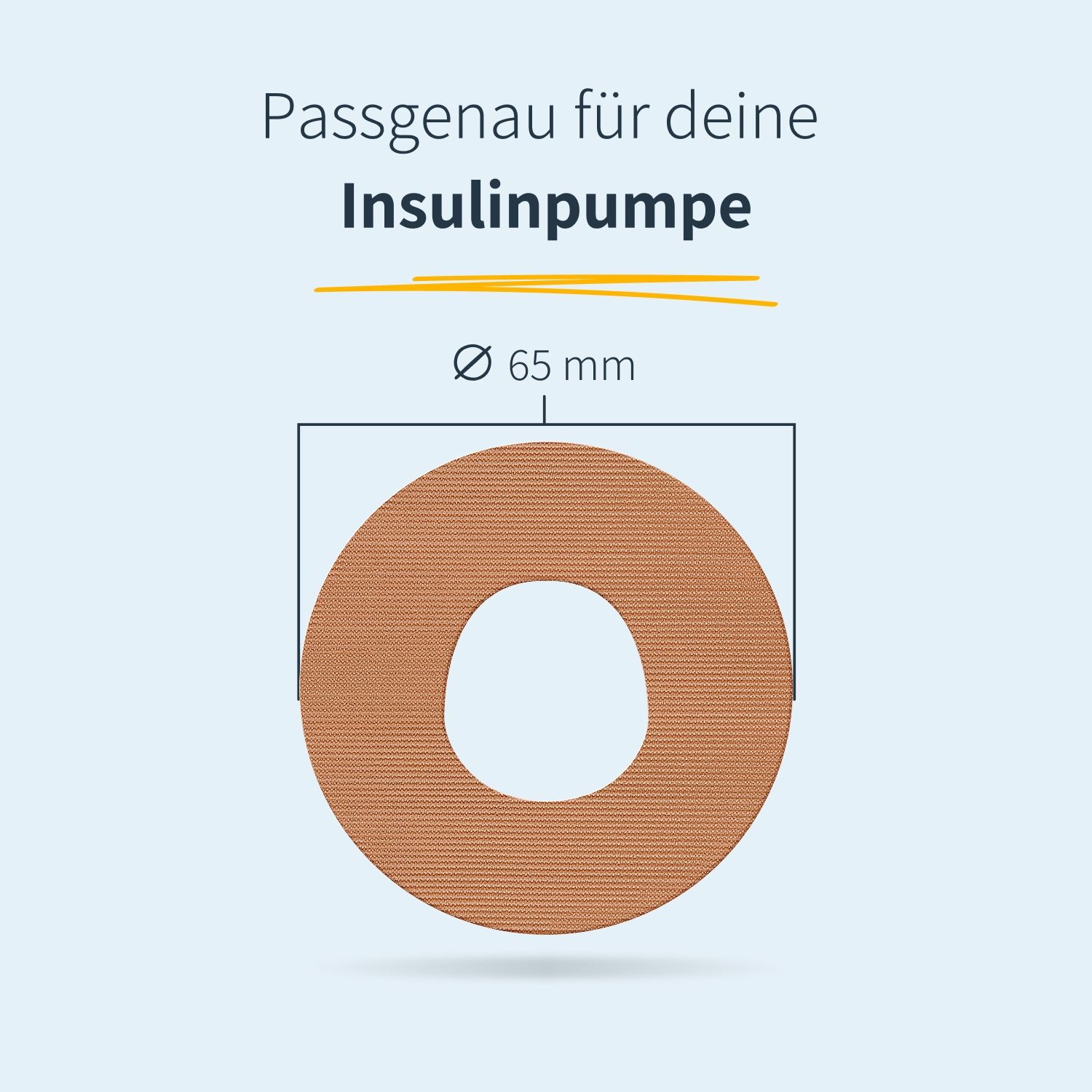 Brauner, runder Katheter-Ringpatch mit 65 mm Durchmesser und zentraler Öffnung.