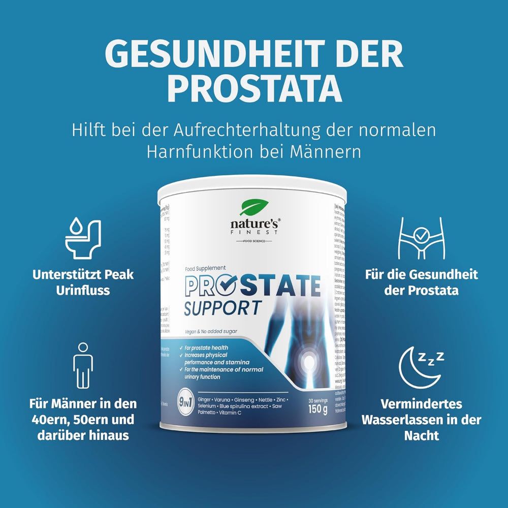 Dose Nature's Finest Prostate Support, Icons für Harnfluss, Prostata, Männer, Nacht.