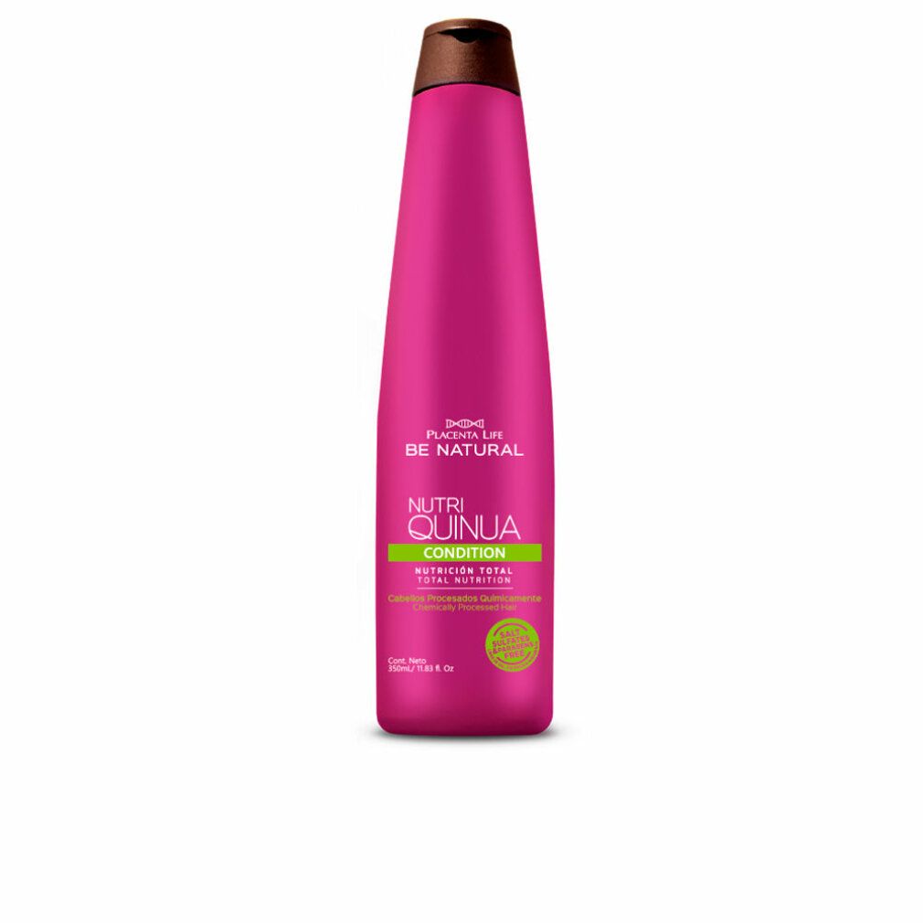 Flasche mit rosa Körper und braunem Deckel. Text: Be Natural Nutri Quinoa Condition.