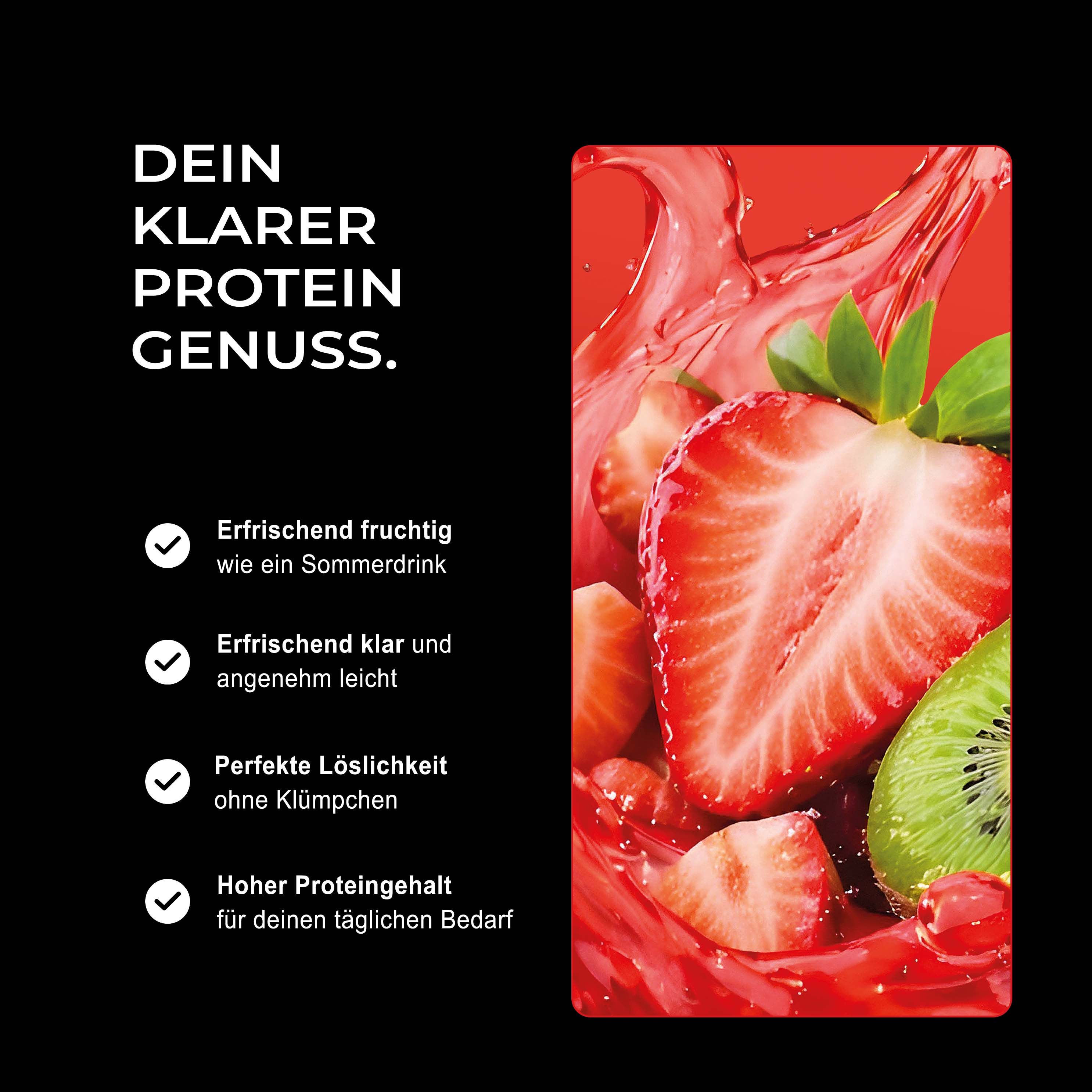 Neosupps Clear Whey Isolat Protein Pulver Strawberry Kiwi, 500g,  zuckerfrei, Abnehmen, Muskelaufbau