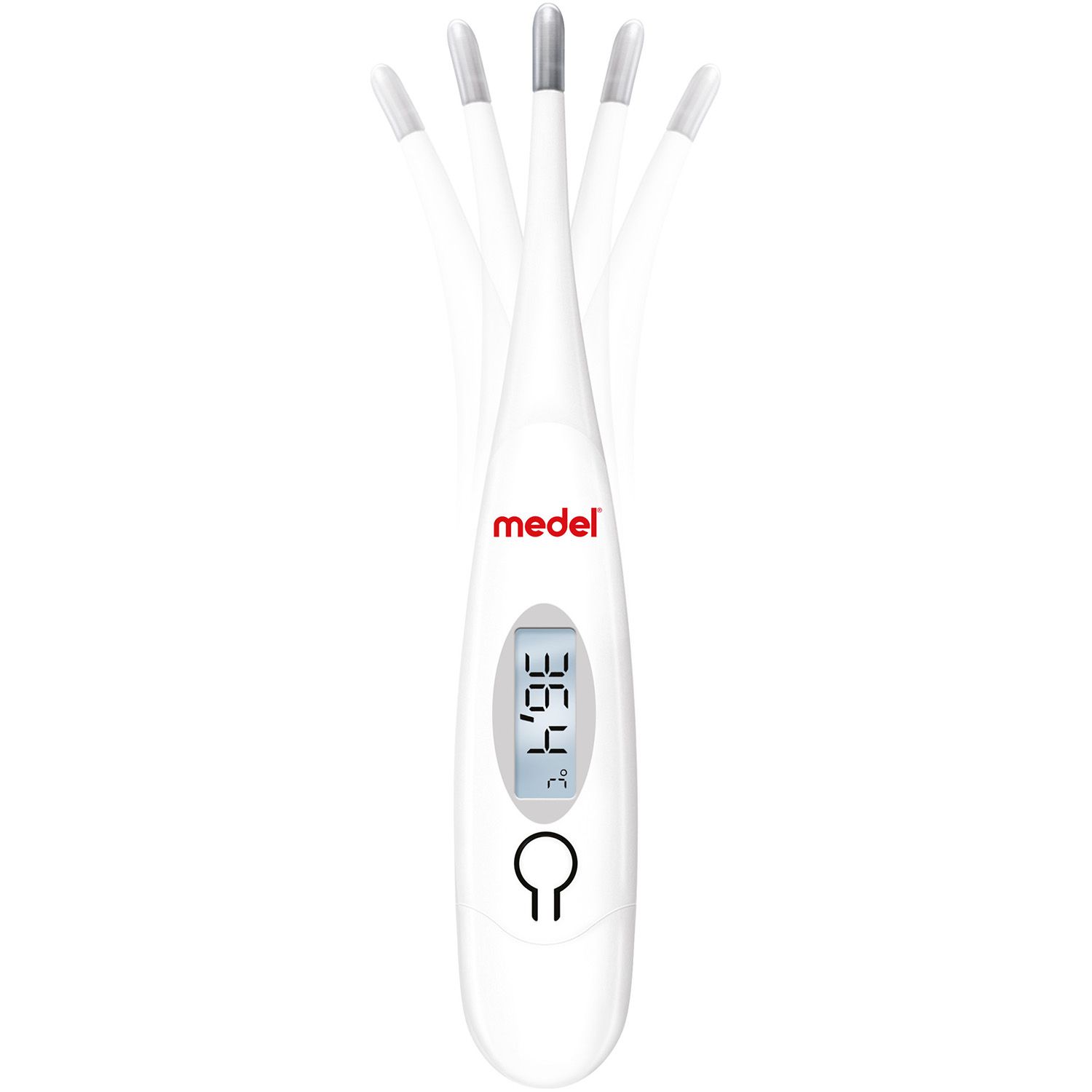 Weißes digitales Medel Thermometer mit flexibler Spitze und LCD-Anzeige (36,4°C).