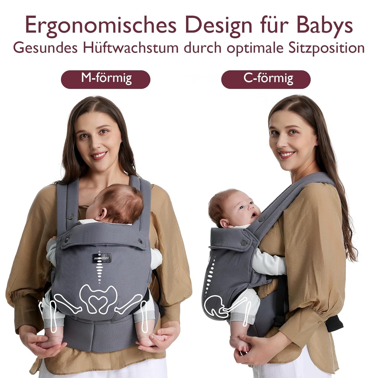 Momcozy Baby Trage - Leichte & Atmungsaktive Grau