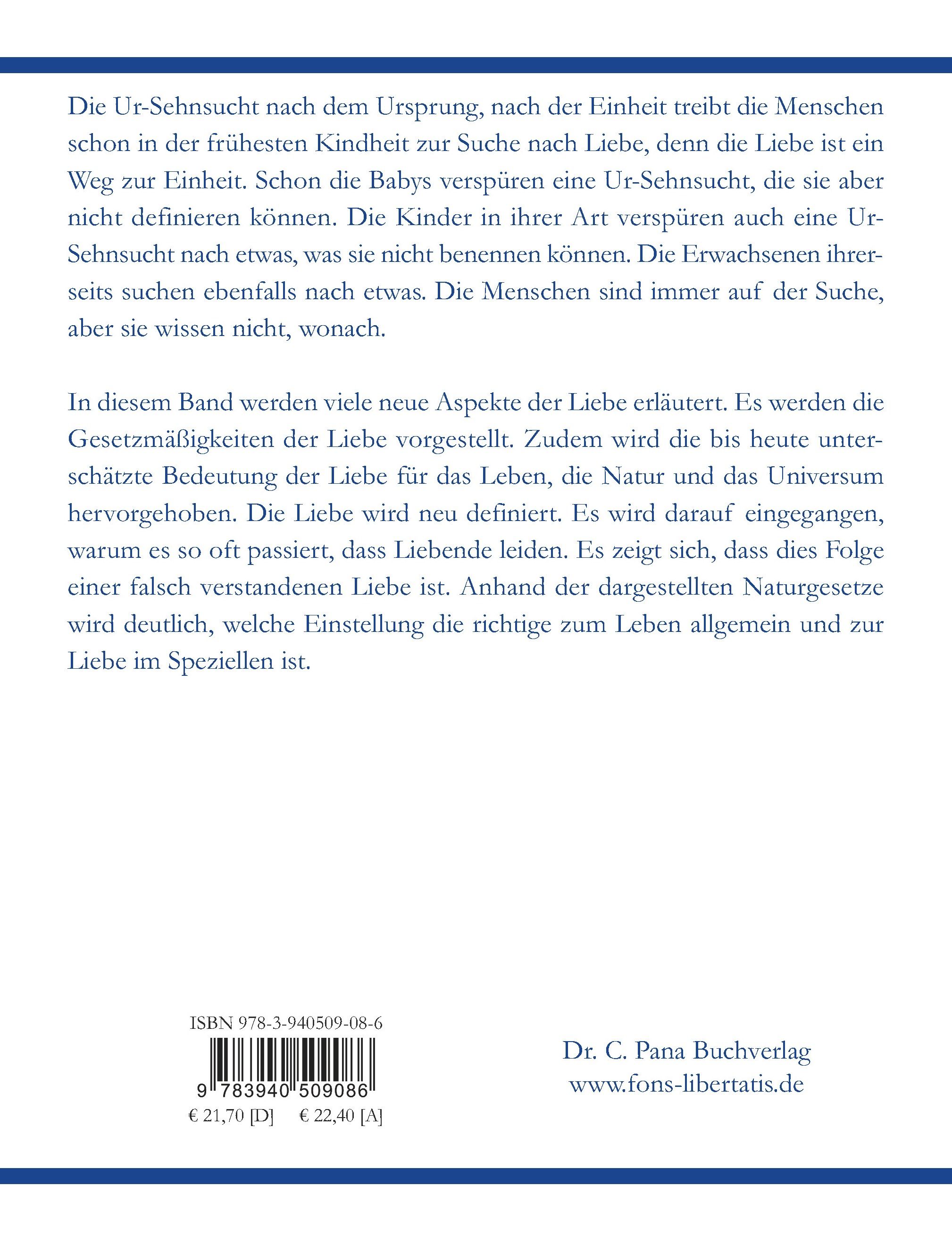 Buchrückseite mit Text. ISBN-Code, Preisangaben und Verlagslogo. Titel: DIE NATURGESETZE. Autor: Christian Licht. Verlag: Dr. C. Pana Buchverlag.