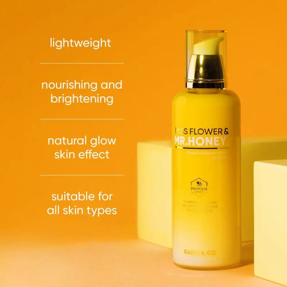 Gelbe Pumpflasche mit Etikett, das 'Flower & Mr. Honey' und 'Propolis' angibt.
