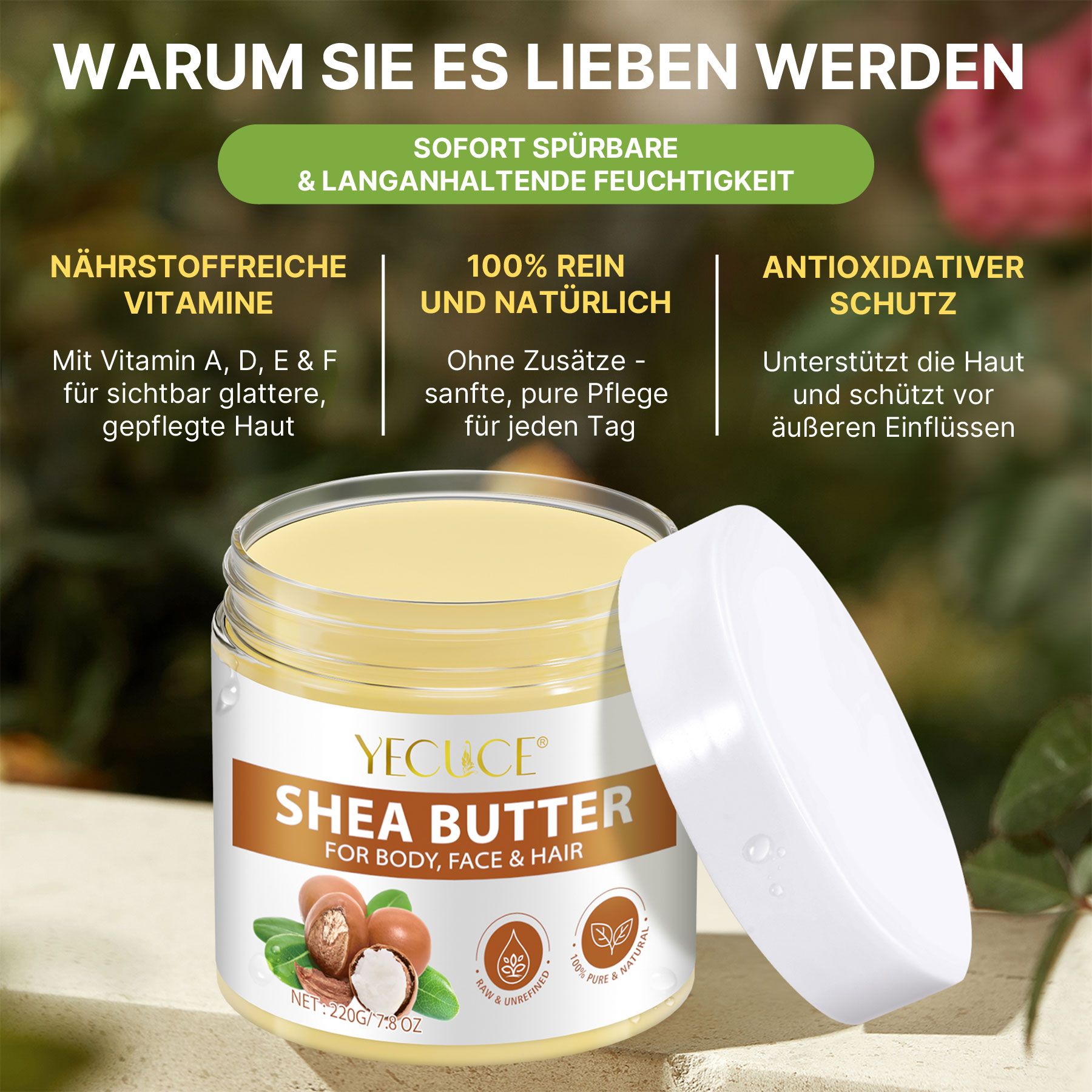 P-beauty Körpercreme Shea Butter 100% Rein Naturbelassener für die Hautpflege