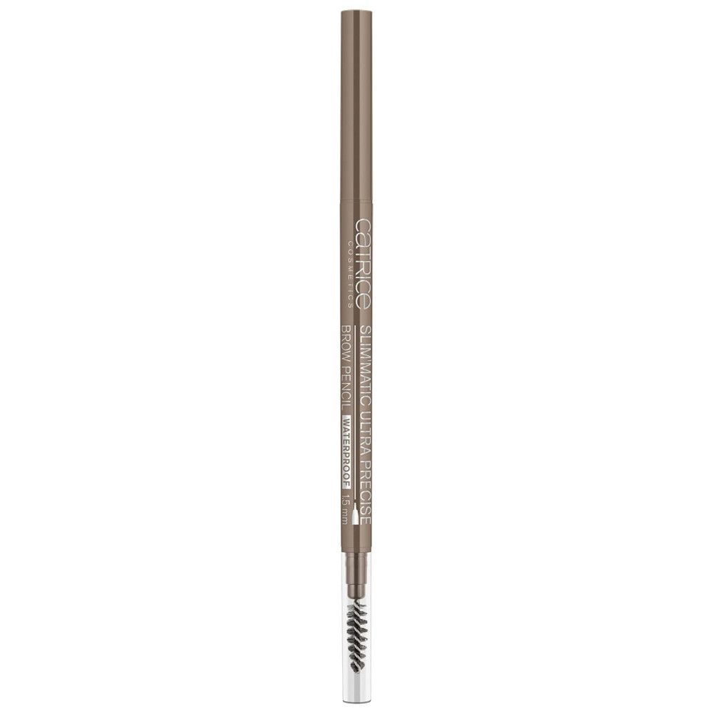 Augenbrauenstift SLIM'MATIC ULTRA PRECISE WP 030-dunkel. Hellbrauner Stift mit Bürste. Text: CATRICE, BROW PENCIL, WATERPROOF.