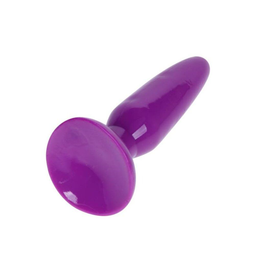 Lila Butt Plug. Kegelförmiger Schaft, runde Basis. Glatte Oberfläche. Aus Kunststoff.
