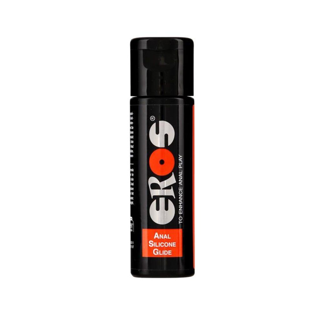 Schwarze Flasche mit EROS Anal Silicone Glide. Enthält 118ml.