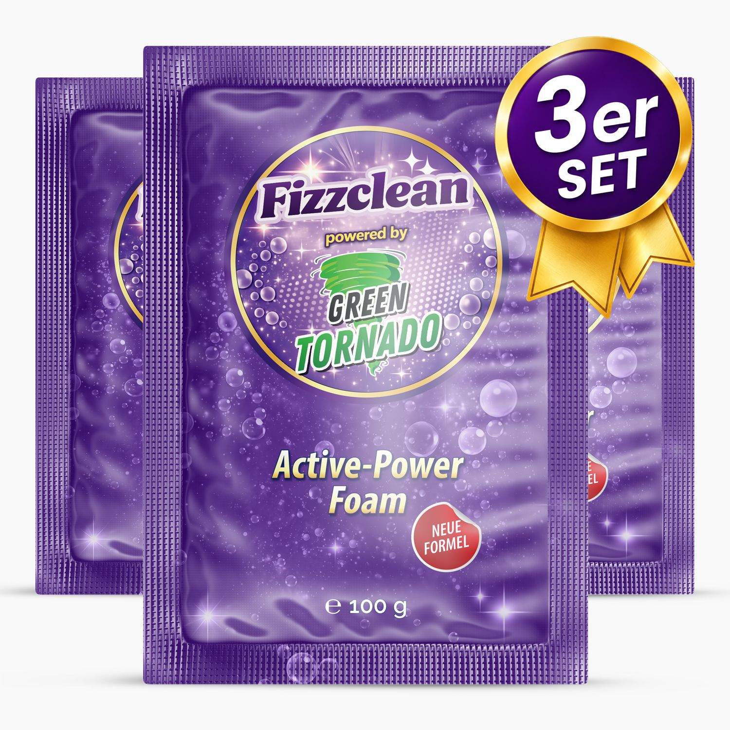 Drei Packungen Fizzclean Active-Power Foam, 100 g, als 3er-Set.