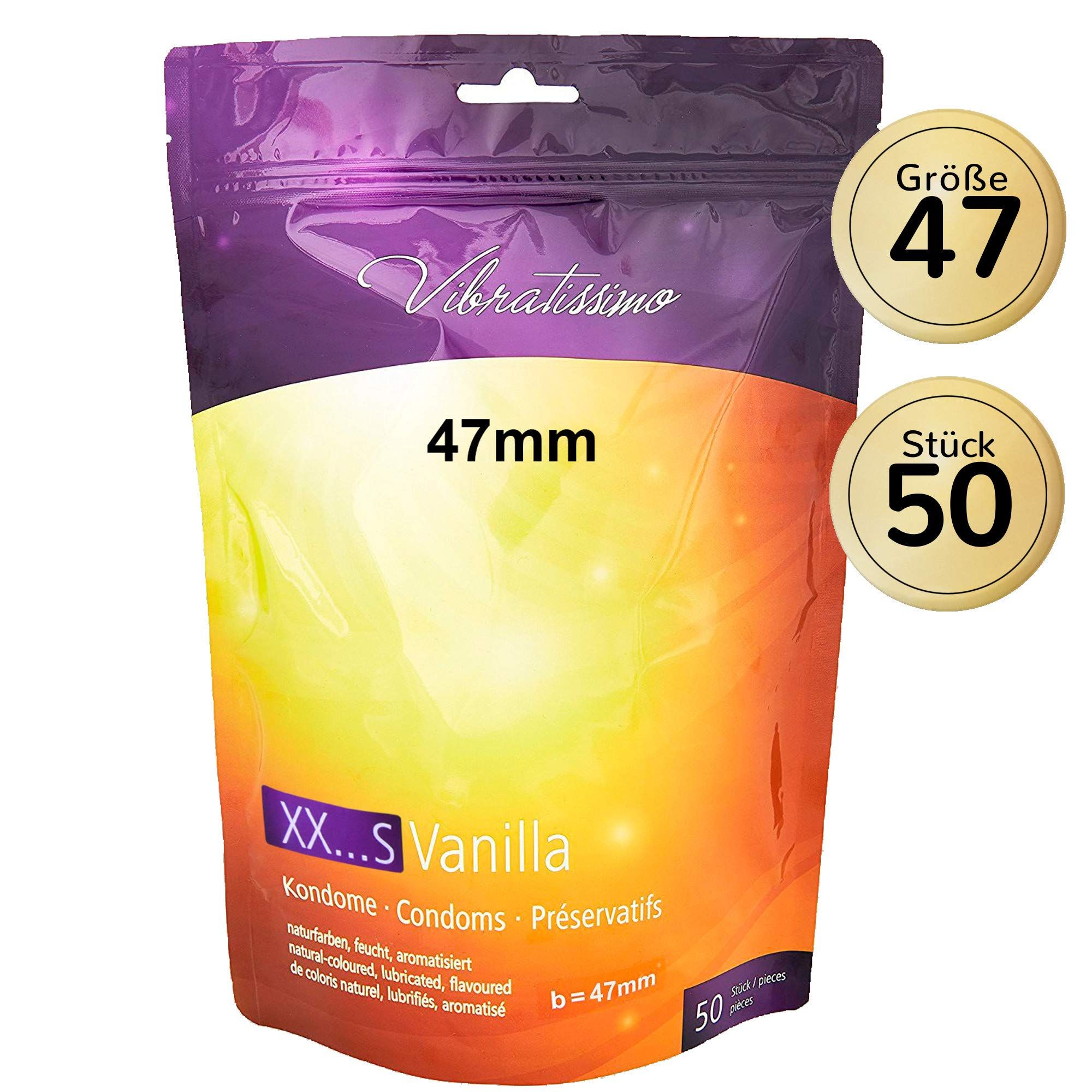 Verpackung mit 50 Kondomen, Größe 47mm, "Vibratissimo Vanilla".