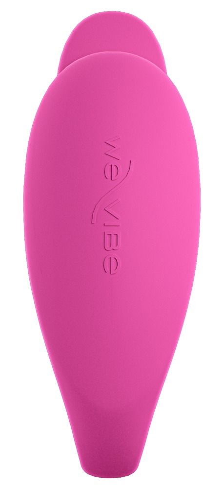 Pinkfarbener Vibrator. We-Vibe Logo. Tropfenförmig.