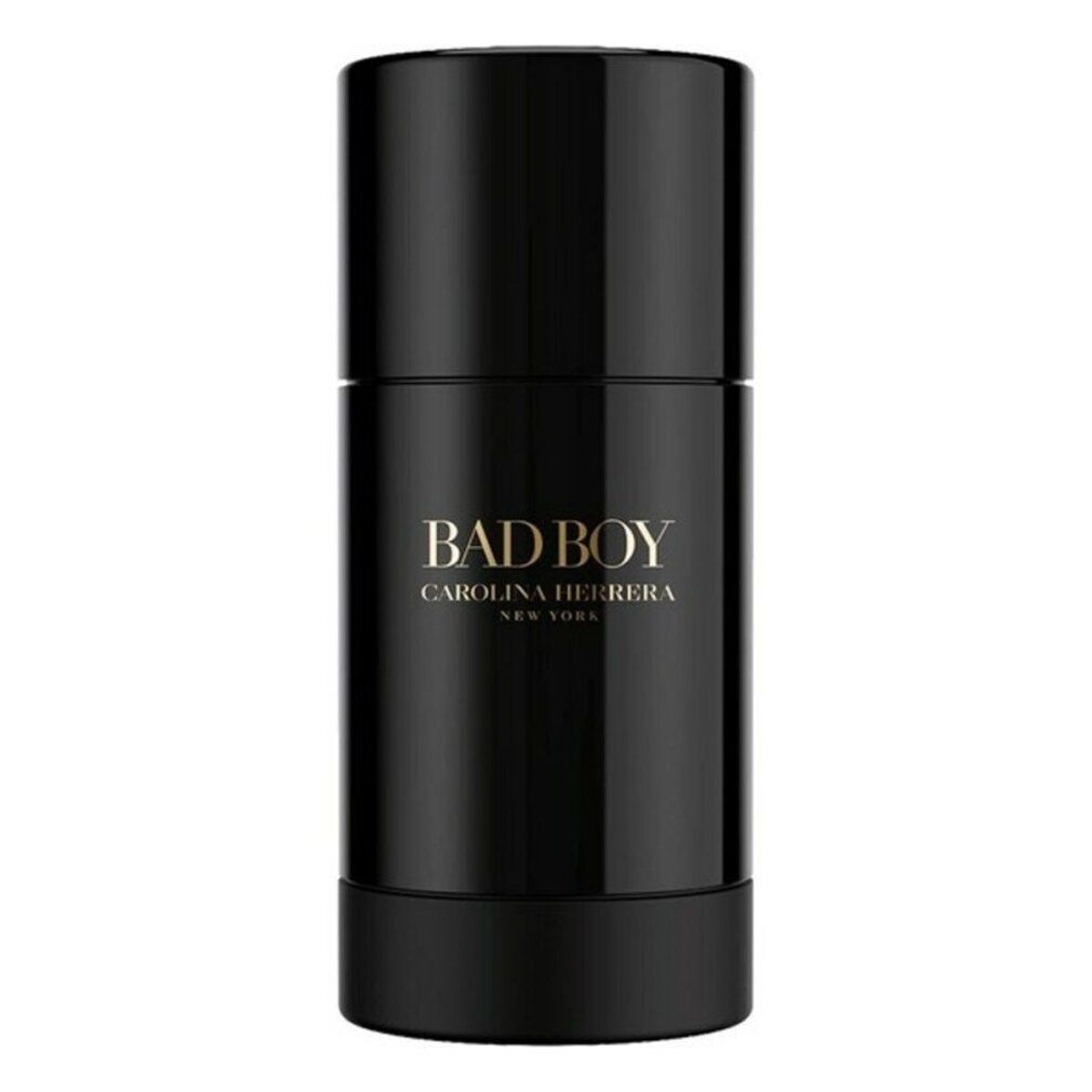 Schwarzer Deodorant-Stick. Aufschrift: BAD BOY, CAROLINA HERRERA NEW YORK. Goldene Schrift.