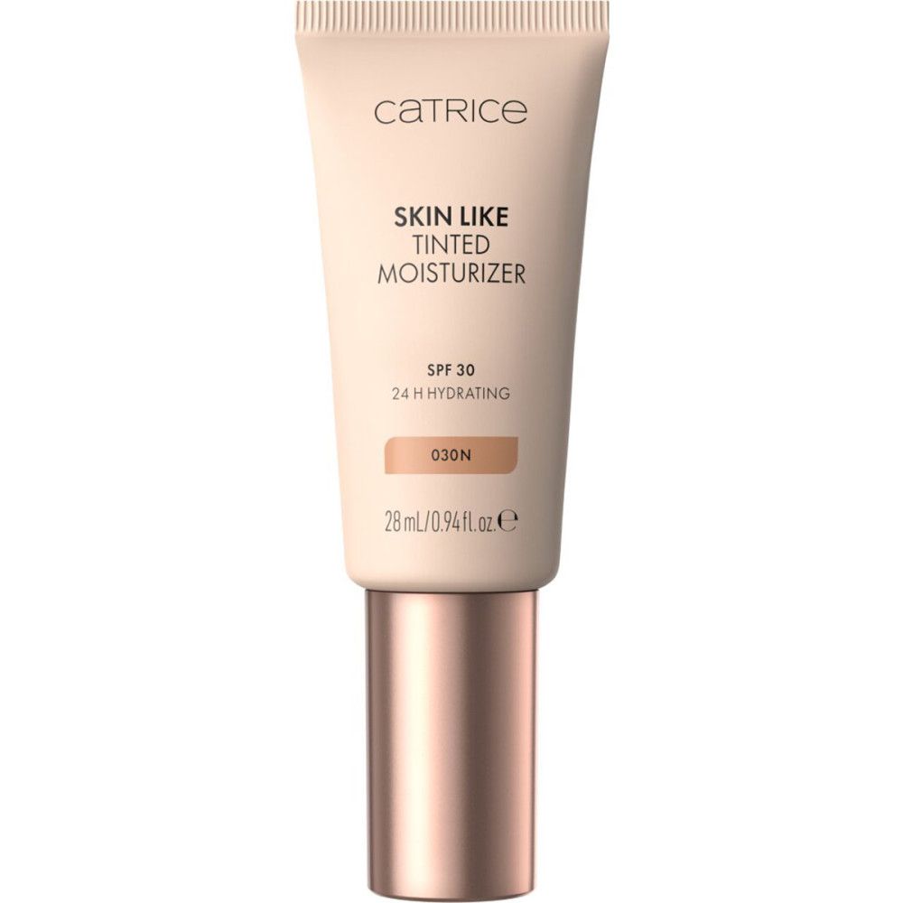 Catrice Skin Like Tinted Moisturizer. Tube mit Produktinformationen. Farbton 030N. Enthält SPF 30 und 24H Hydratation.