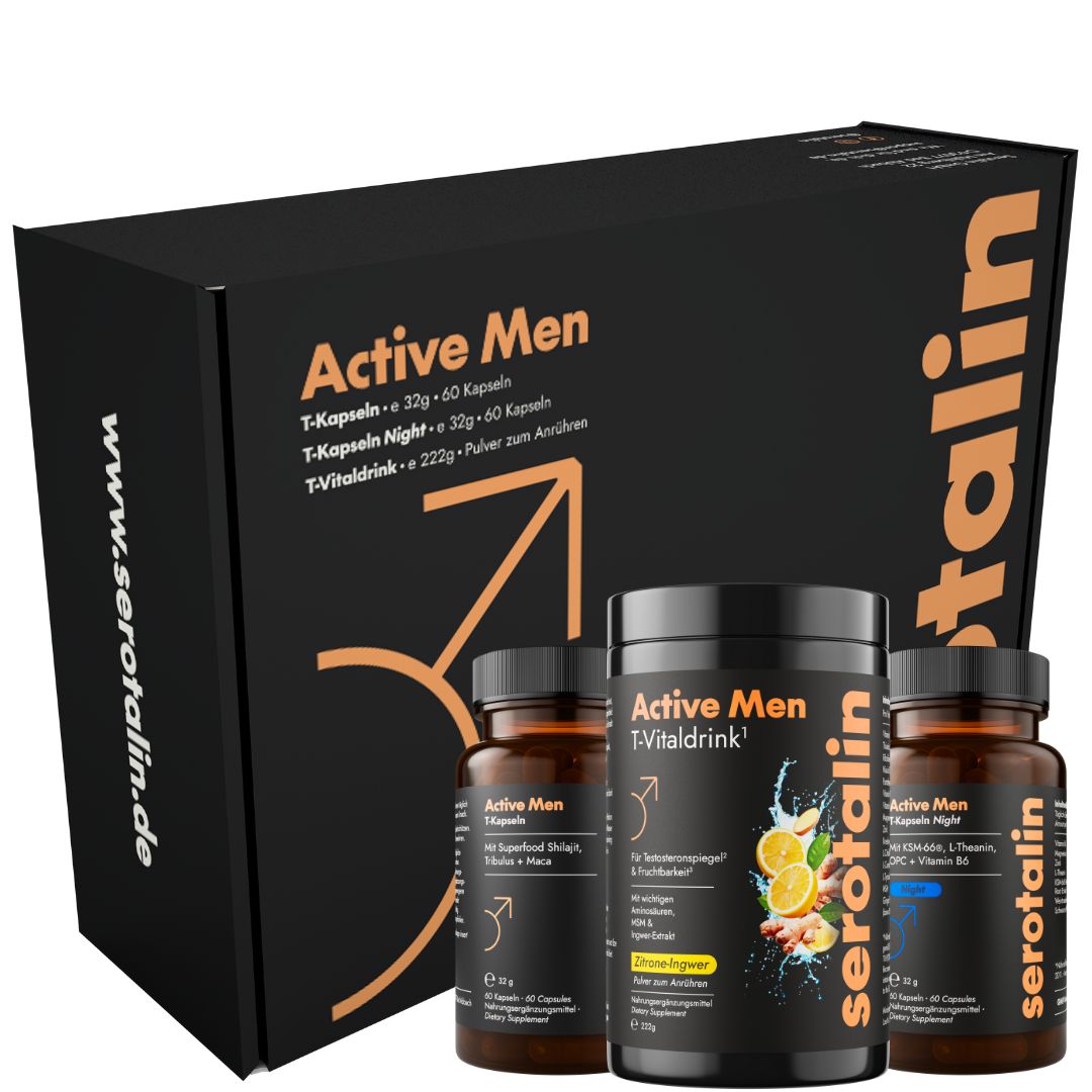 serotalin Active Men T-Max Set | Maca Kapseln, Night Kapseln mit KSM-66 Ashwagandha & T-Vitaldrink