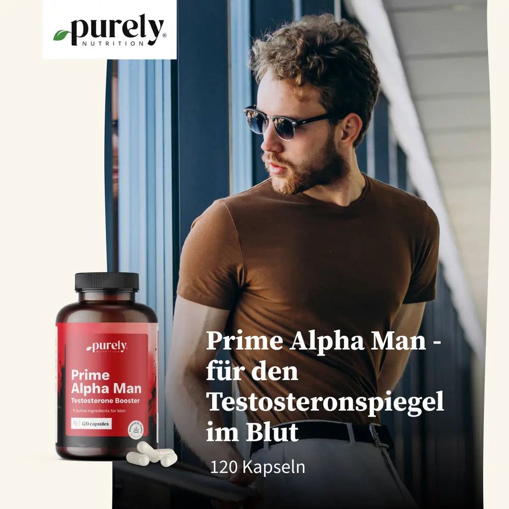 Flasche Prime Alpha Man, Mann am Meer, Text.