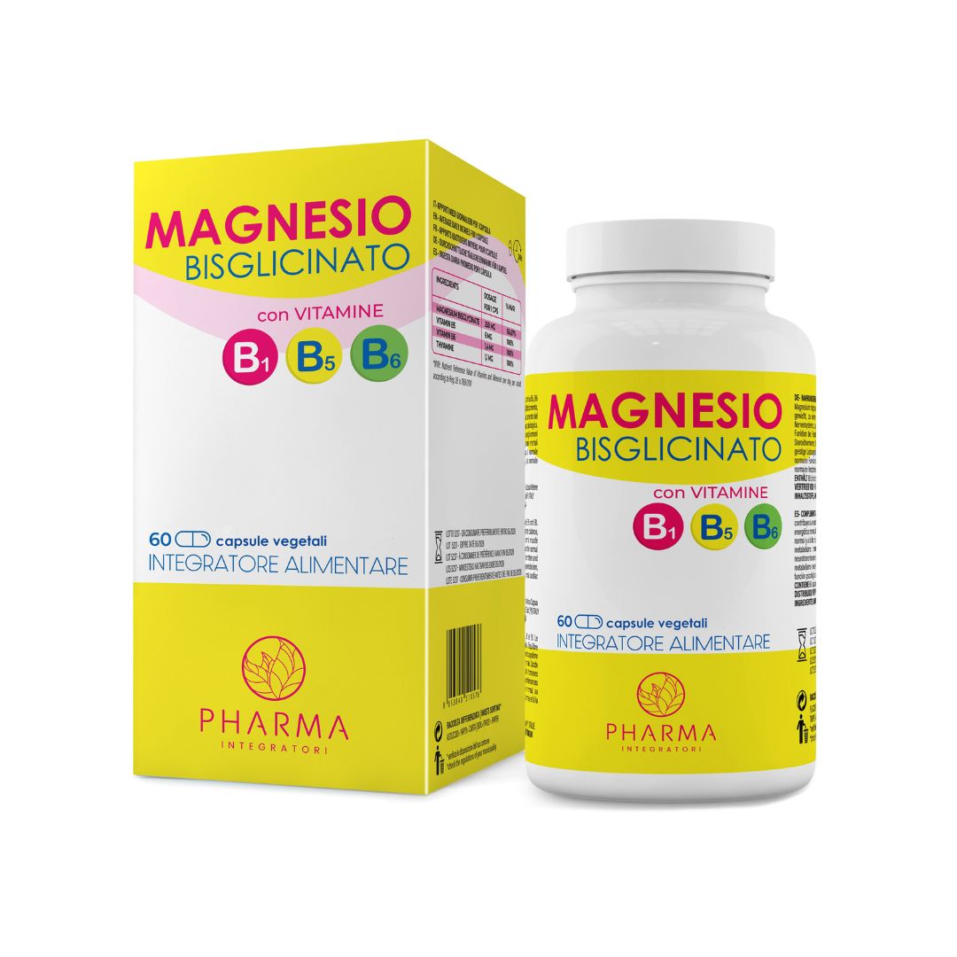 PHARMA INTEGRATORI Magnesium-Bisglycinat-Ergänzung mit Vitamin B6, Vitamin B1, Vitamin B5