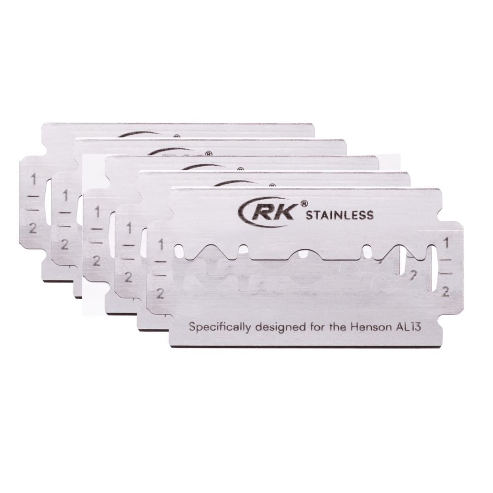 Rasierklingen, Edelstahl. 6 Stück. Aufschrift: RK STAINLESS. Für Henson AL13.