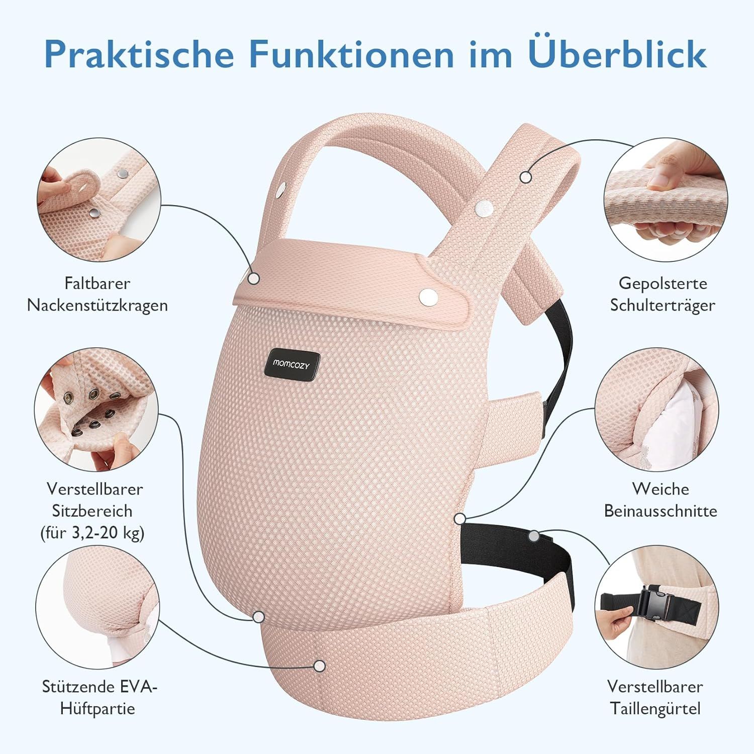 Momcozy Baby Trage - Leichte & Atmungsaktive Rosa