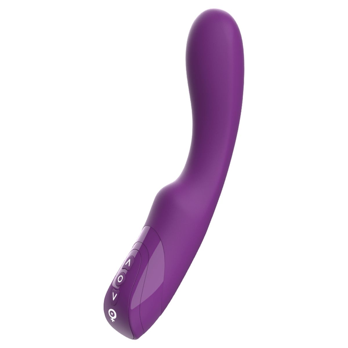 Lila Vibrator mit abgerundeter Form. Bedienknöpfe an der Basis.