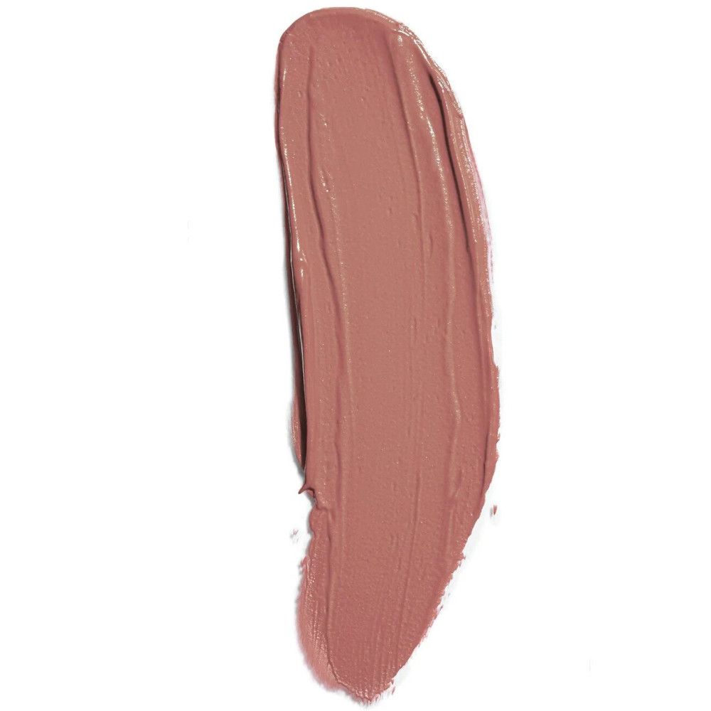 Ein einzelner, rosabrauner Lippenstiftstrich auf weißem Hintergrund. Die Textur ist matt und cremig.