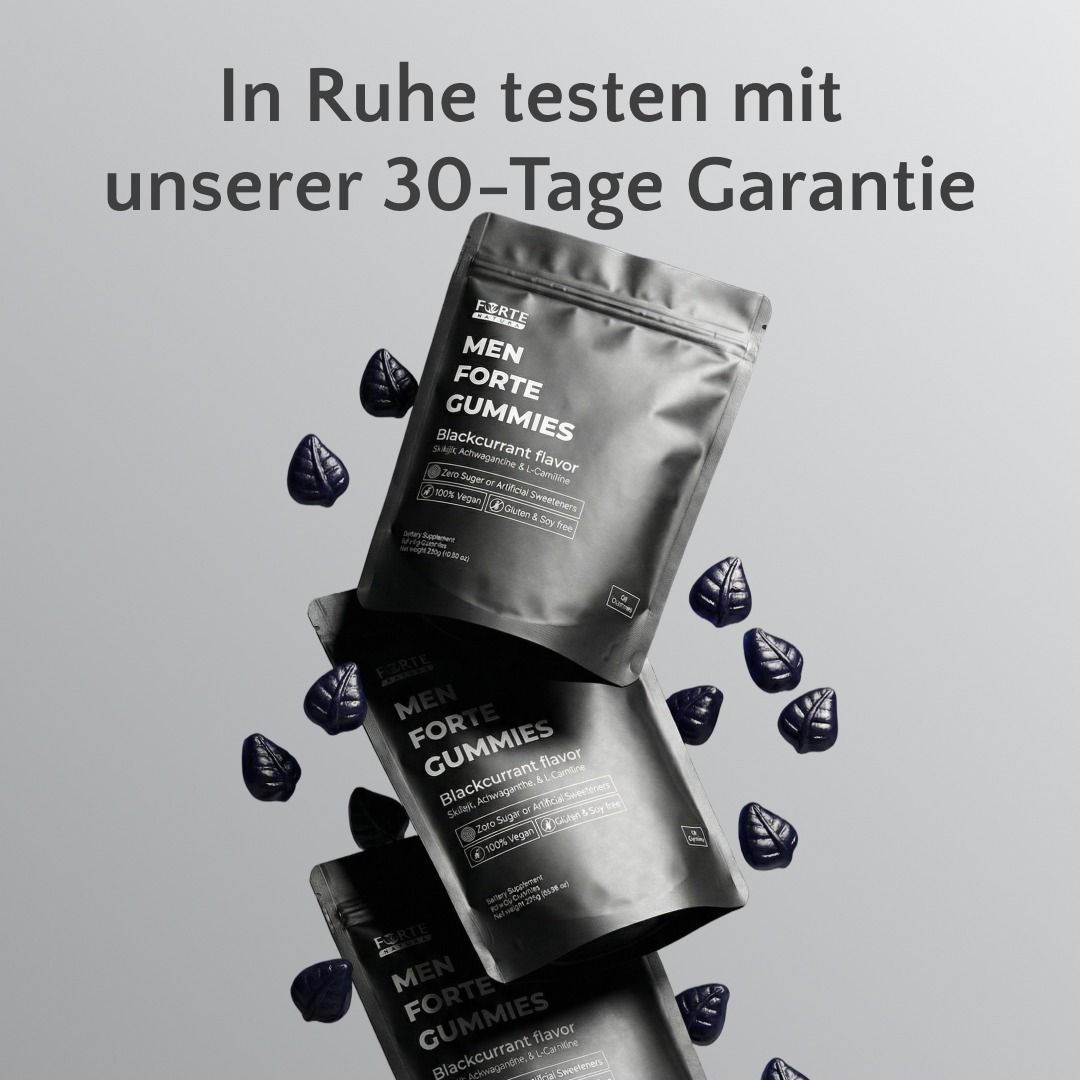 Drei Packungen Forte Natura® Mann Forte Gummies mit 30-Tage-Garantie.