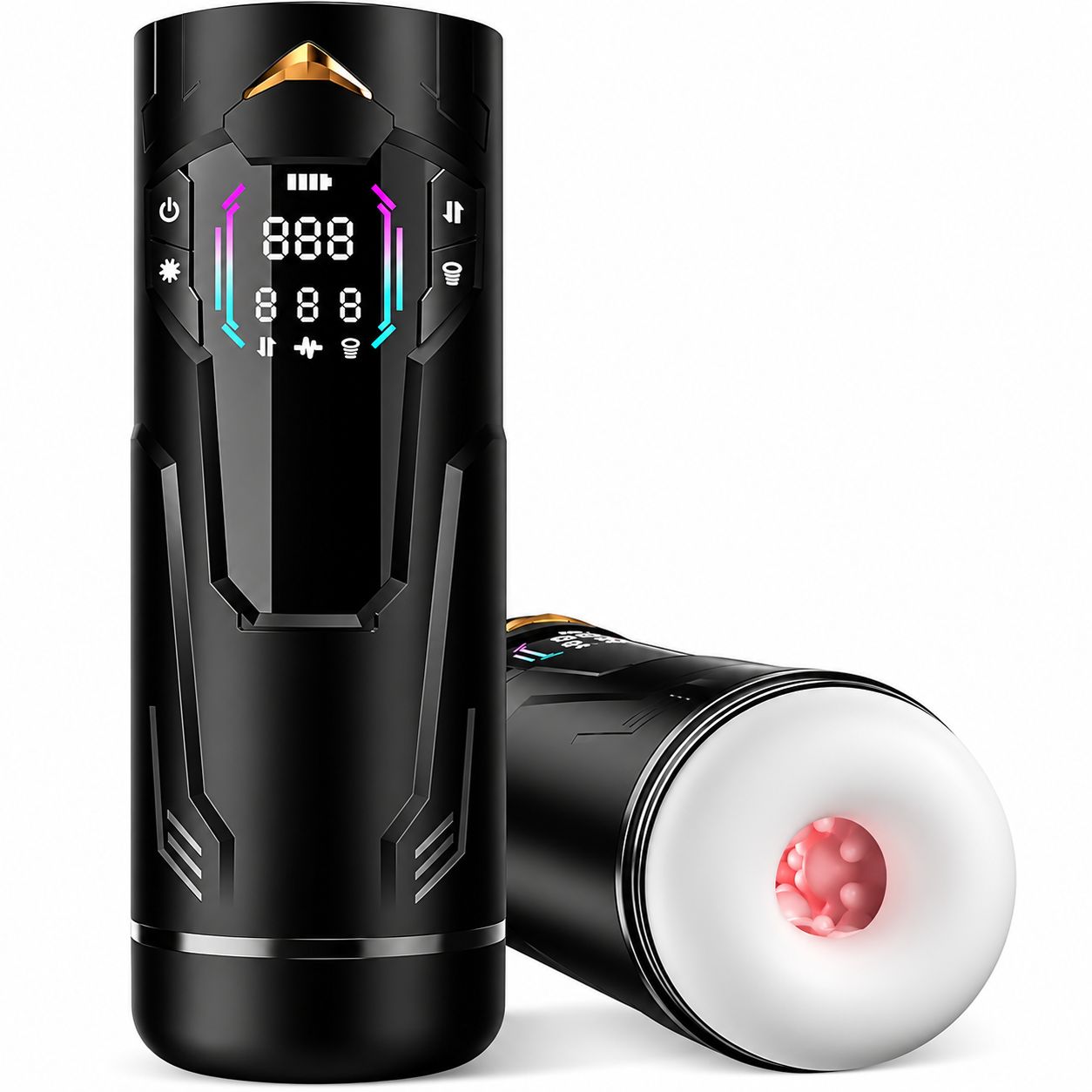Schwarzer Vibrator mit Display, 7 Stufen Quetschen & Saugen, Stoßen und Vibration.
