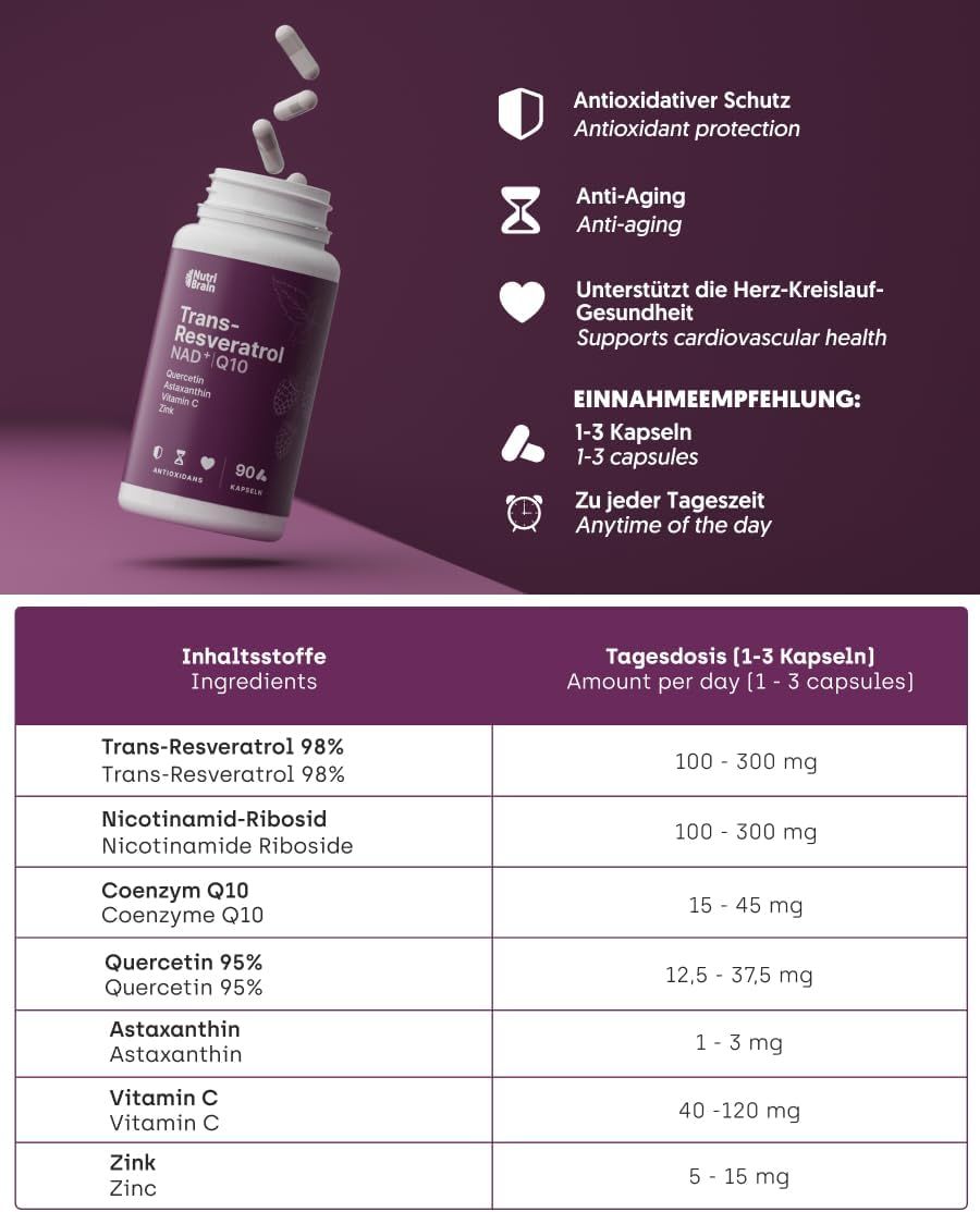 NUTRIBRAIN  Trans-Resveratrol, NAD⁺, Coenzym Q10 Kapsel