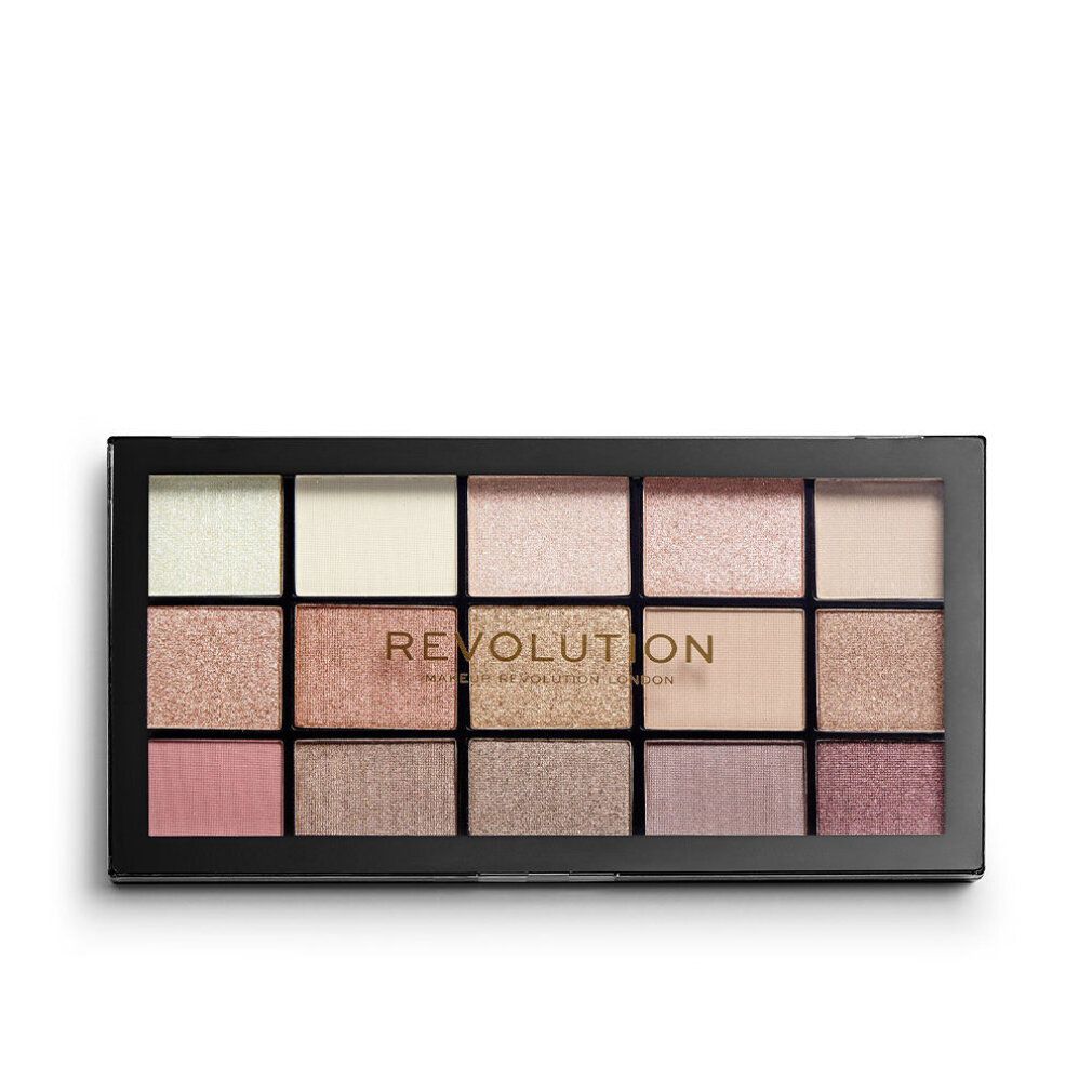 Palette Revolution Re-Loaded Iconic 3.0. Schwarze Palette mit 15 Lidschattenfarben. Marke und Produktname sichtbar.