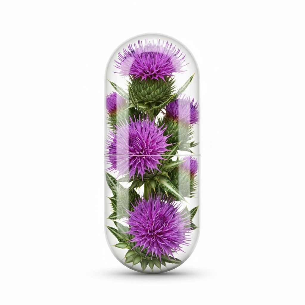 Transparente Kapsel mit Mariendistelblüten. Innenansicht der Pflanze.