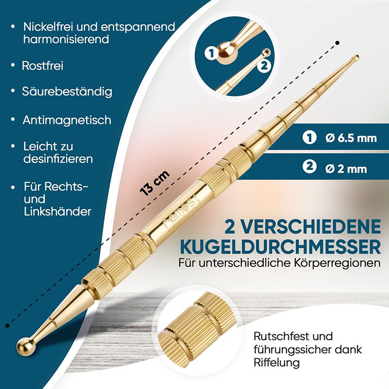 REMOS Akupressurstift, Messing, Ø 2 / 4.5 mm,  Länge 13 cm